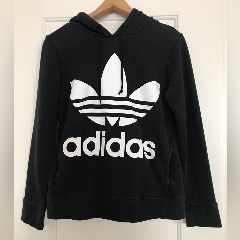 Adidas trefoil black drawstring hoodie (size XS - U.S.)